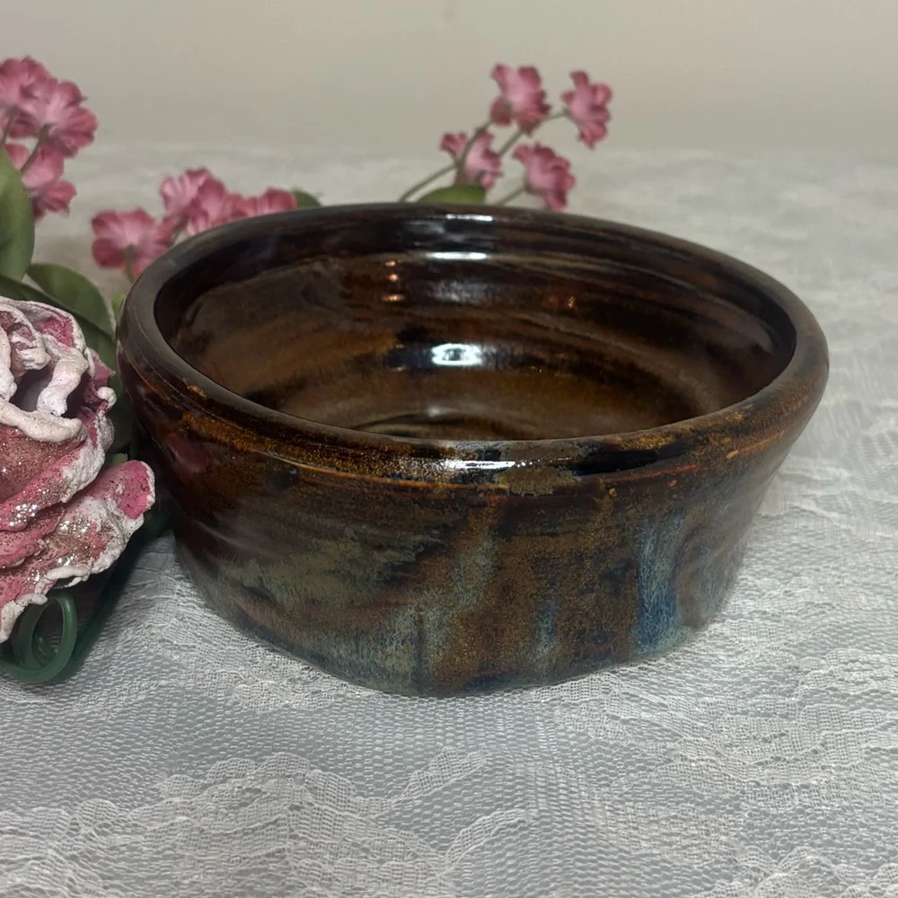 Handmade Pottery Bowl Vintage Artisan Handcrafted Signed Art Glazed Brown Tan